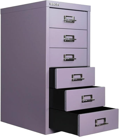 Bisley 6-Drawer Steel MultiDrawer Cabinet - Lilac | Chrome Pull Handles with Label Holders, Powder-Coated Steel, Removable Drawers, Fits Under Most Desks, Labels Included