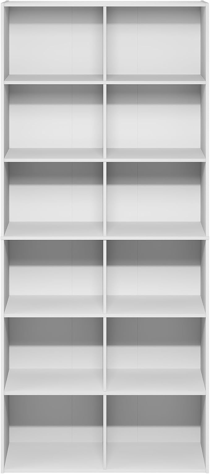 Furinno Basic Book Shelf, 12-Cube Bookshelf, Bookcase with Open Shelf, Cube Storage Organizer, 12 x 32 x 71, for Living Room, Home Office, White