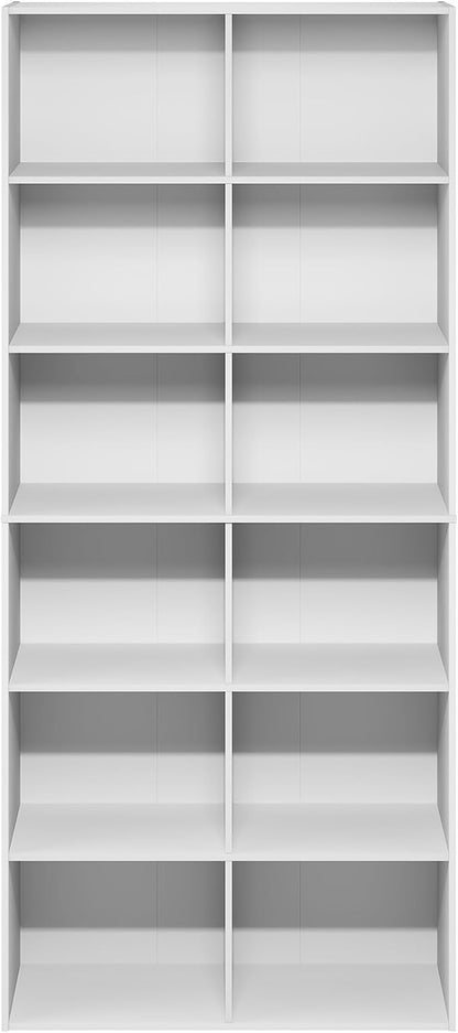 Furinno Basic Book Shelf, 12-Cube Bookshelf, Bookcase with Open Shelf, Cube Storage Organizer, 12 x 32 x 71, for Living Room, Home Office, White