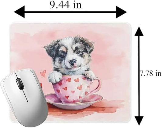 Dog Mousepad Desktop Laptop Computer Accessories Puppy in Tea Cup Mouse Pad Home Office Gaming Work Desk Computer Non-Slip Rubber Mousepad (Australian Shepherd)