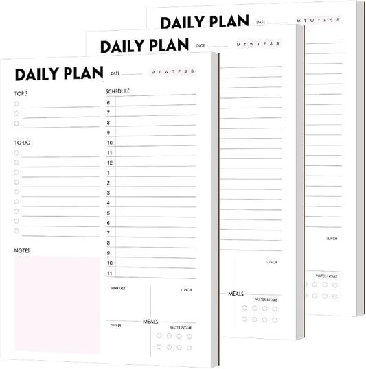 (Pack of 3) Nokingo Daily To Do Lists - A5 Calendar, Organizer with Priority, To Do Lists, Appointments, Meals and Water Intake Tracker, 50 Undated Tear-Off Sheets Daily Planner Pad, 5.8"x8.25"