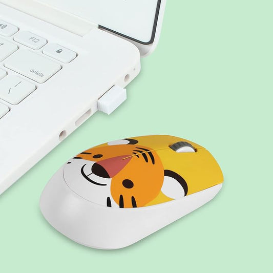 3C Light 2.4GHz Wireless Cute Silent Mouse - Portable Optical Cartoon Mice With 3 Adjustable DPI for Laptop Desktop PC (Tiger)