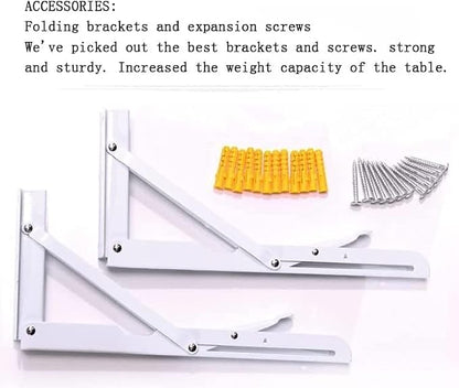 Wall Mounted Folding Table,White Floating Desk for Small Spaces,Stainless Steel Bracket Laundry Folding Table,Wall Folding Desk,Home Bars and Dining Establishments(90x50cm/35.4"×19.7")