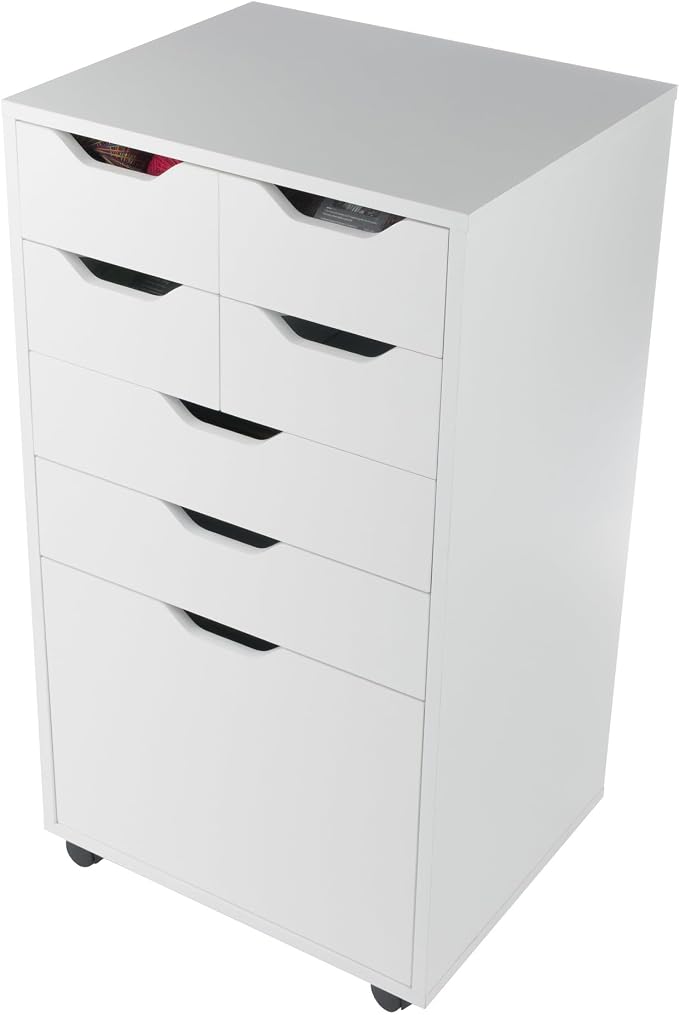Winsome Halifax Mobile Storage Cabinet with 7 Drawers in White, Stylish & Functional Home Storage Cabinet for Filing, Kitchen Organization, Moveable Furniture for Office, Dorms, Apartments