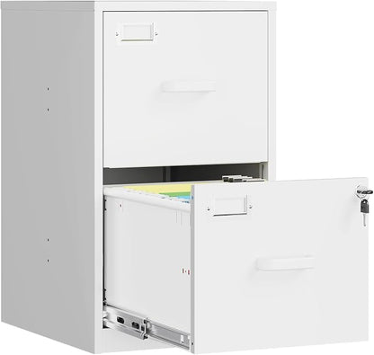 2 Drawer File Cabinet with Lock, Metal Filing Cabinets for Home Office, Vertical White Small Caninet for Home Office, Steel Narrow Two Drawer File Cabnet for Letter/File Box- Assembly Required