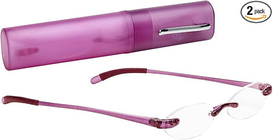 Select-A-Vision Flexi Lights Rimless Round Unisex Readers, Pink, +1.75