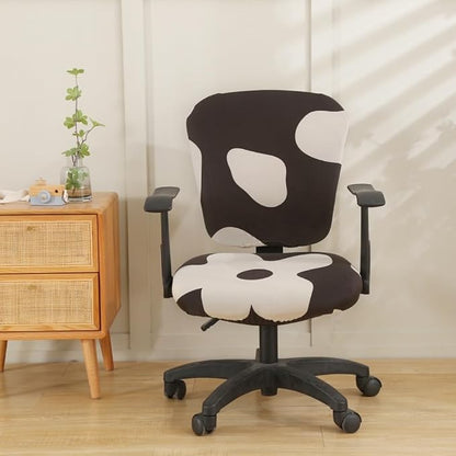 Jinzio Computer Office Chair Cover - Split Protective & Stretchable Cloth Polyester Universal Desk Task Chair Chair Covers Stretch Rotating Chair Slipcover (Black Candy)