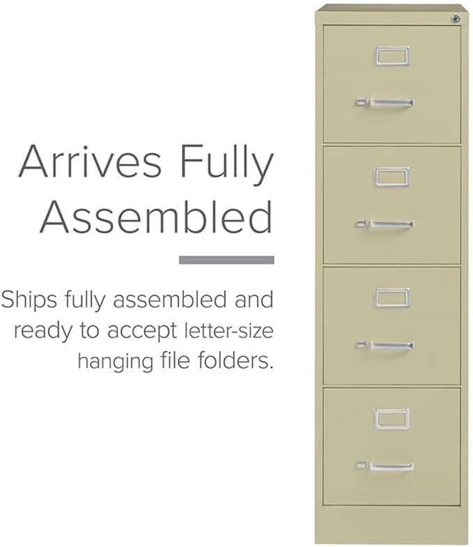 Scranton & Co Metal 4-Drawer Vertical File Cabinet, 25"D, Beige Finish, Letter Width, Commercial Grade Steel, Ball-Bearing Suspension, Core-Removable Lock, Greenguard Certified Office Storage Solution