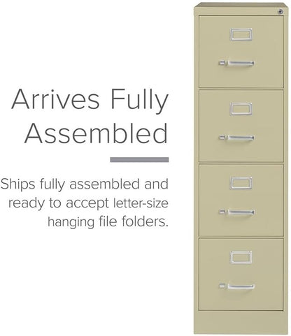 Scranton & Co Metal 4-Drawer Vertical File Cabinet, 25"D, Beige Finish, Letter Width, Commercial Grade Steel, Ball-Bearing Suspension, Core-Removable Lock, Greenguard Certified Office Storage Solution