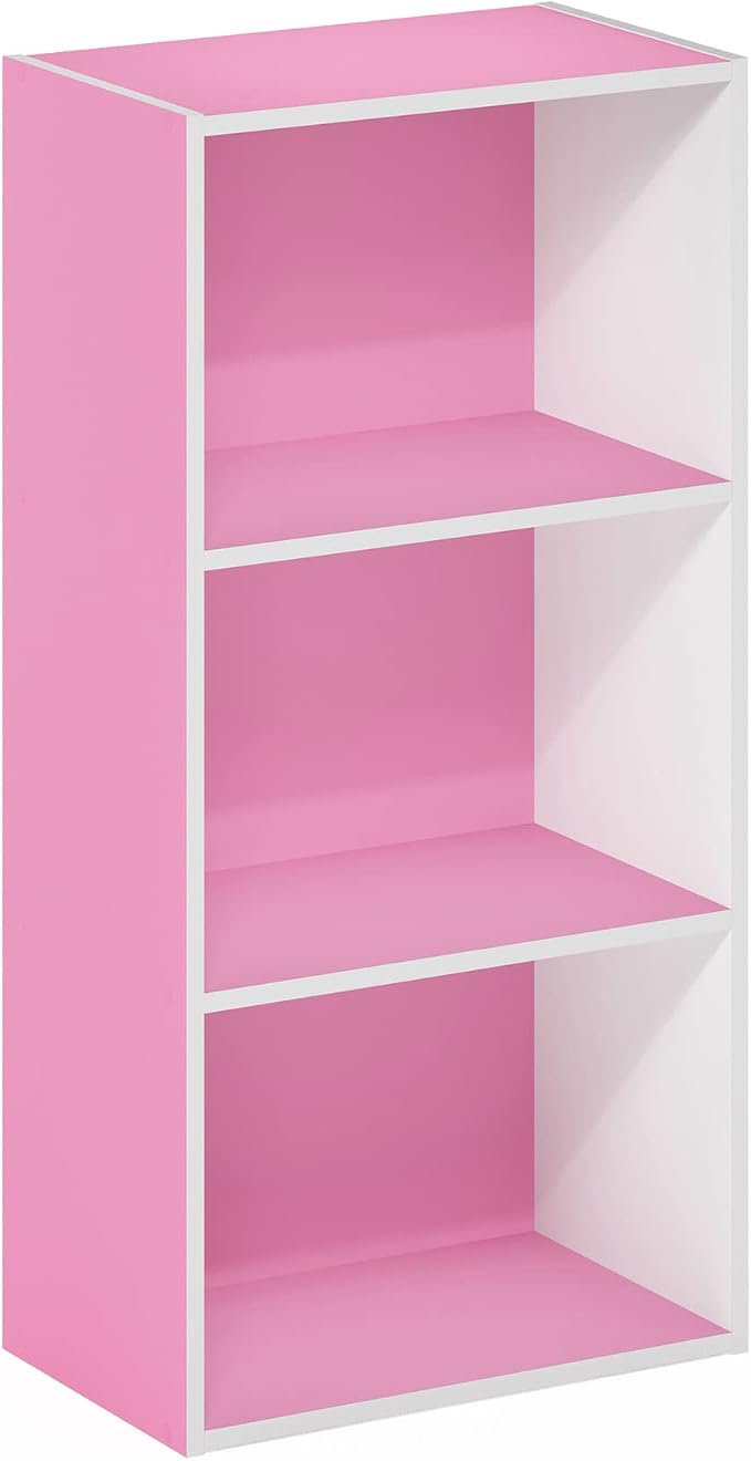 Furinno Luder 3-Tier Open Shelf Bookcase, Pink/White
