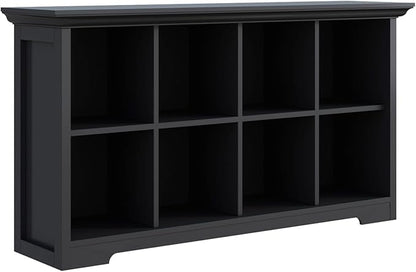 OSCHF Cube Shelf Bookcase with Base - Wooden 2 Tiers Floor Standing Low Storage Cabinet for Home and Office, 8-Cube Lattice Bookshelf, Black
