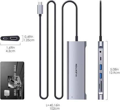 LENTION 3.3FT Long Cable USB C Hub with 4K HDMI, 100W PD, USB 3.0 A&C Data, Card Reader&LED Indicator for MacBook Pro/Air, Dell XPS, HP, Chromebook, Stable Driver Adapter (C37-1M, Space Gray)