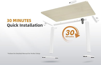 YDN Electric Standing Desk Adjustable Height, 32 x 19 Inches Stand up Desk with Cable Management, Home Office Desks with Splice Board & White Frame, Nature Top