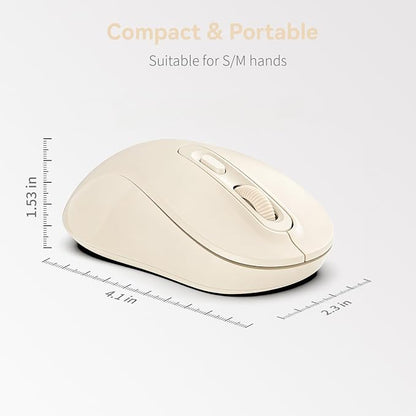 Wireless Mouse, 2026 New Model, Silent Click Ergonomic Design, Portable, 4 Buttons, Adjustable DPI (800/1200/1600), for Laptop/PC/Office (Beige)