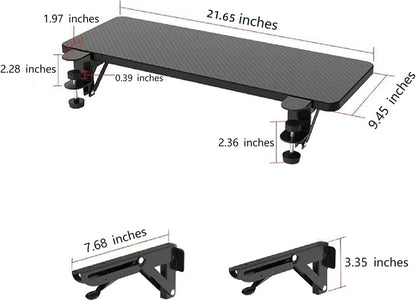 Desk Extender 21.65"x9.45" Arm Support Collapsible Ergonomics Computer Table Extension Keyboard Tray for Square Tabletop - Carbon Fiber