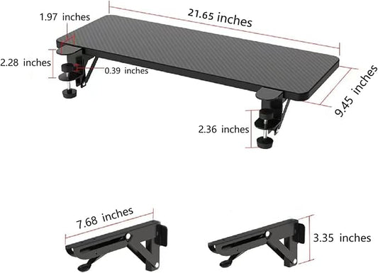 Desk Extender 21.65"x9.45" Arm Support Collapsible Ergonomics Computer Table Extension Keyboard Tray for Square Tabletop - Carbon Fiber