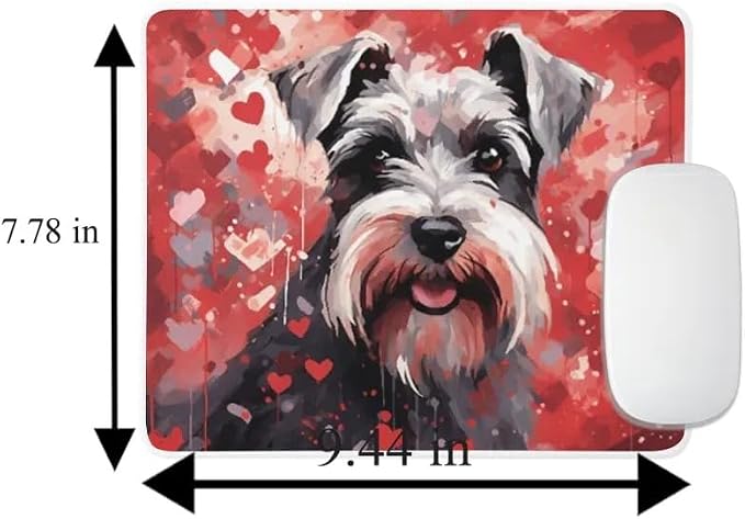 Miniature Schnauzer Mouse Pad Dog with Red Hearts Pattern Non-Slip Rubber Mouse Pad Puppy in Love Mouse Pad for Home Office Work Desk Computer Desktop Laptop for Dog Lovers
