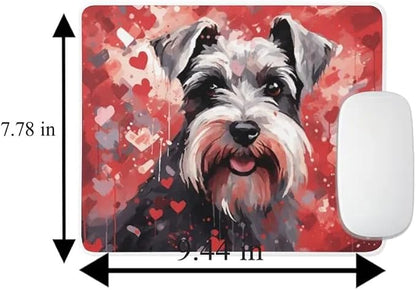 Miniature Schnauzer Mouse Pad Dog with Red Hearts Pattern Non-Slip Rubber Mouse Pad Puppy in Love Mouse Pad for Home Office Work Desk Computer Desktop Laptop for Dog Lovers