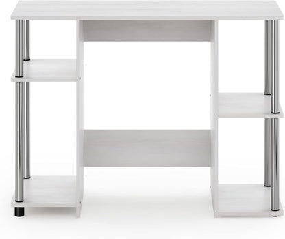 Furinno JAYA Desk, 38.4" Wide Gaming Desk, Computer Study Desk, Office Desk with Side Shelves, Open Storage, for Home Office, Bedroom, Dorm, Study Room, White Oak/Stainless Steel