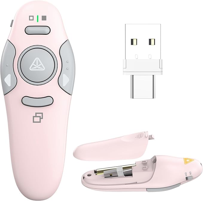 QUI Presentation Clicker Wireless Presenter Remote Clicker for PowerPoint Presentation Remote, PowerPoint Slide Advancer for Mac/Windows/Google Slide/Keynote, Pink, A-C