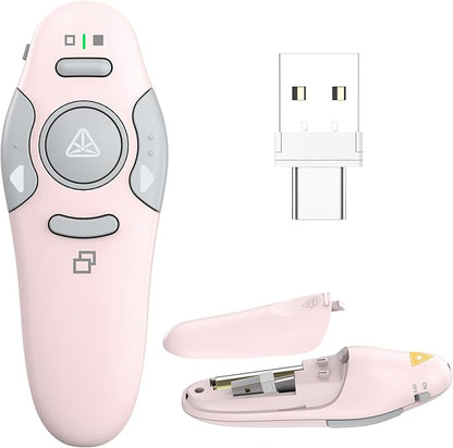 QUI Presentation Clicker Wireless Presenter Remote Clicker for PowerPoint Presentation Remote, PowerPoint Slide Advancer for Mac/Windows/Google Slide/Keynote, Pink, A-C