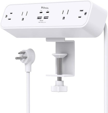 65W USB C Desk Clamp Power Strip, 8-in-1 Desktop Mount Surge Protector with 4 AC Outlets 2 USB-C & 2 USB-A Ports, PD 65W Fast Charging Station, 5Ft Extension Cord, Desk Edge Mount for Home Office