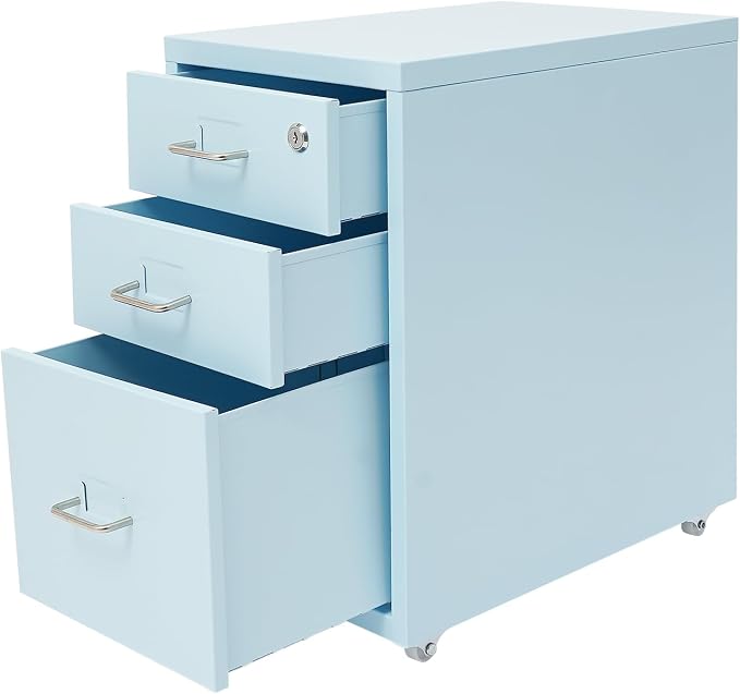 Mobile File Cabinet with 3 Drawers, Metal Filing Cabinet with Lock Vertical Storage Under Desk for Home Office Fits Legal Letter Document
