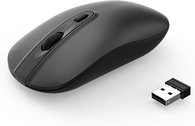 cimetech Wireless Computer Mouse, 2.4G Slim Cordless Mice Less Noise for Laptop Ergonomic Optical with Nano Receiver USB Mouse for Laptop, Deskbtop, Mac (BAT Black)