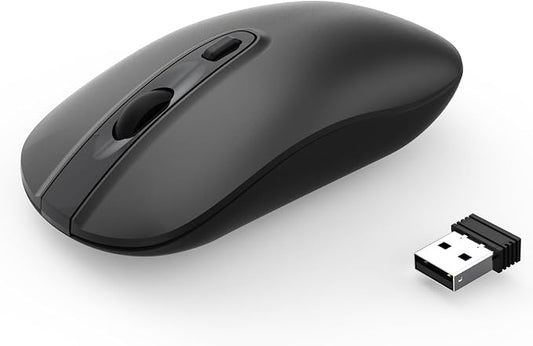 cimetech Wireless Computer Mouse, 2.4G Slim Cordless Mice Less Noise for Laptop Ergonomic Optical with Nano Receiver USB Mouse for Laptop, Deskbtop, Mac (BAT Black)