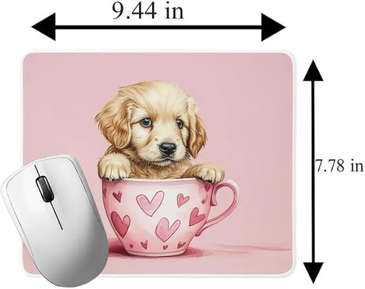 TUBBIE BASIC Mousepad Puppy in Tea Cup Mouse Pad Desktop Laptop Computer Accessories Home Office Gaming Work Desk Computer Non-Slip Rubber gift for dogs lover mousepad coffee or tea (Golden Retriever)