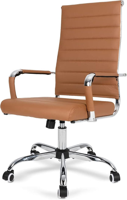Okeysen Brown Conference Room Chairs, Modern Ergonomic PU Leather Office Desk Chair Ribbed for Office, High Back Executive Swivel Rolling Task Chair for Home