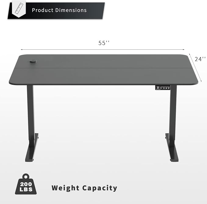 YESHOMY Height Adjustable Electric Standing Desk, 55 inch Computer Table, Home Office Workstation, Black Leg/Black Top