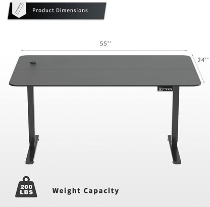 YESHOMY Height Adjustable Electric Standing Desk, 55 inch Computer Table, Home Office Workstation, Black Leg/Black Top