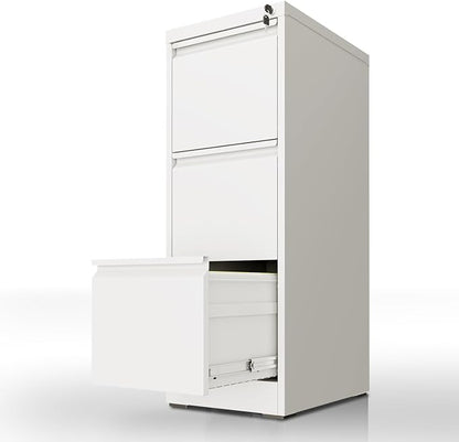 3 Drawer File Cabinet with Lock, Vertical File Cabinet with Lock, Locking File Cabinet Hanging Files for A4/ Legal/Letter,White