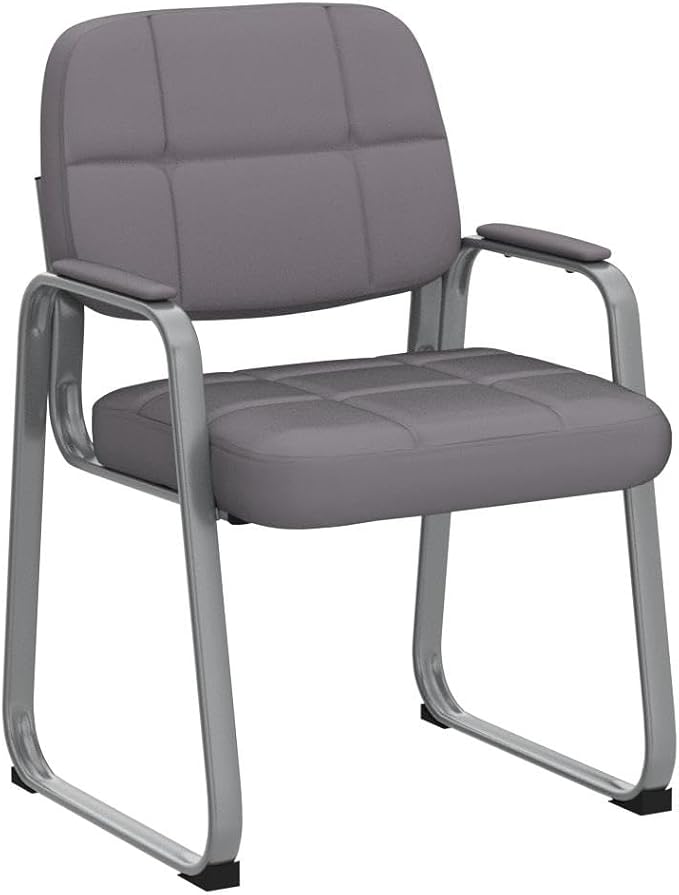 CLATINA Waiting Room Guest Chair with Bonded Leather Padded Arm Rest for Office Reception and Conference Desk Black with Sled Base Grey 4 Pack