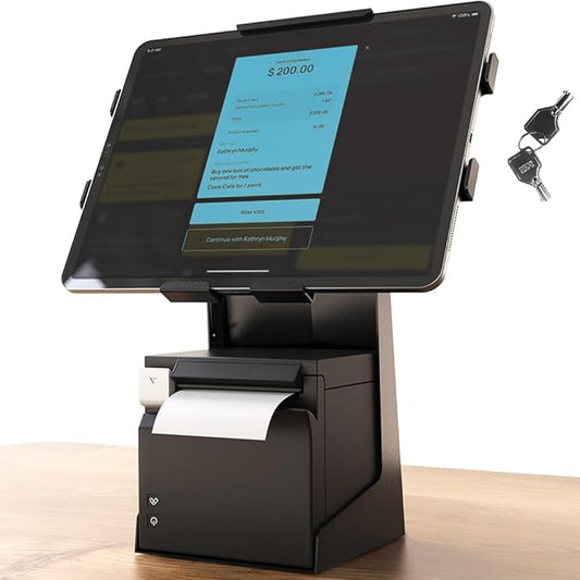 Tablet POS Stand with Printer Space All Metal Compatible with iPad 9.7-12.9 Inch Key Lock Universal Compatibility Anti Theft BSP101B