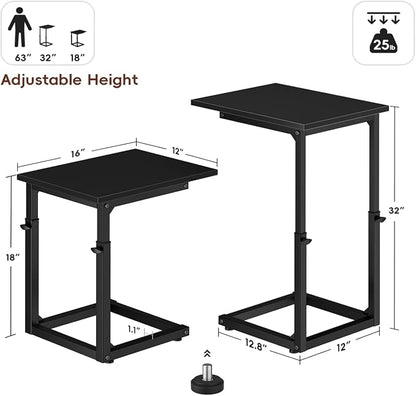 Vagusicc C-Shaped End Table for Couch, 33" Tall C Table Adjustable Height Side Table, Couch Side Tables with Metal Frame Slide Under Sofa, Sofa Table TV Tray for Living Room, Bedroom, Bedside, Black