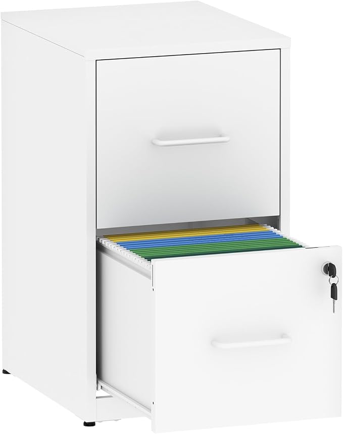 AQY 2 Drawer Filing Cabinet with Lock, Metal White File Cabinet for Home Office, 18" Deep Vertical Storage Drawer for Hanging A4/Letter/Legal Size Files, Assembly Required