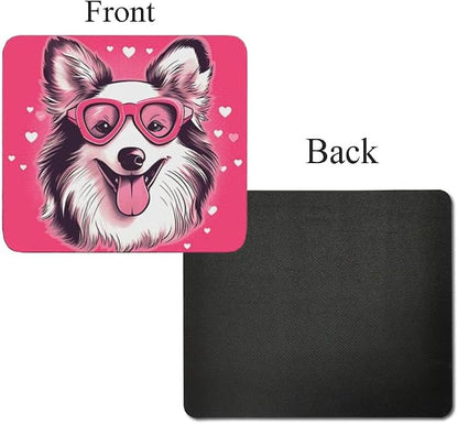 Pink Mousepad Glamour Dog Shetland Sheepdog Mouse Pad for Home Office Gaming Working Desk Computer Desktop Accessories Non-Slip Rubber Mousepad for Dog Lovers