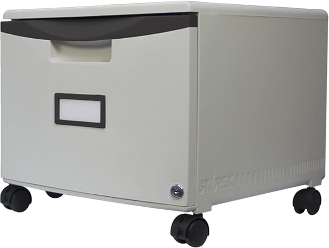 Storex Plastic One-Drawer File Cabinet – Locking Document Organizer with Casters for Home and Office, Gray, 1-Pack (61266A01C)