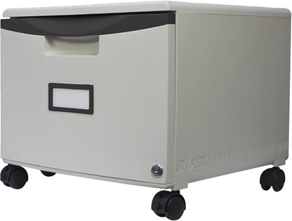 Storex Plastic One-Drawer File Cabinet – Locking Document Organizer with Casters for Home and Office, Gray, 1-Pack (61266A01C)