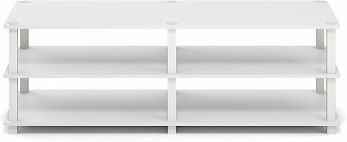 Furinno Turn-S-Tube Toolless Assembly 3-Tier TV Stand, Entertainment Center for TV up to 55 Inch, Wide Printer Stand with Storage Shelf, for Living Room, Bedroom, White
