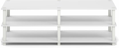 Furinno Turn-S-Tube Toolless Assembly 3-Tier TV Stand, Entertainment Center for TV up to 55 Inch, Wide Printer Stand with Storage Shelf, for Living Room, Bedroom, White