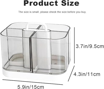 Small Plastic Portable Caddy with Handle, Stackable Pen Holder 4 Compartments, Clear Pencil Organizer for Art Supplies, Crafts, Colored Pencils, Stationery, Markers
