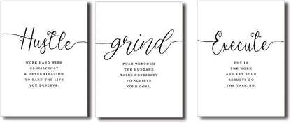 EPHANY Inspirational Wall Art - Large Office Wall Decor Painting, Hustle Grind Execute Quotes, office wall art,working room wall decor, gift for boss (H-3pcs,24x36inchx3pcs)