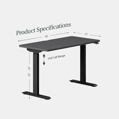 Branch Duo Standing Desk 48 Inches - Adjustable Standing Desk with 20” Range - OLED Control Panel - Frameless Design & Compact Size Suitable for Many Spaces - Charcoal Base - Charcoal Top