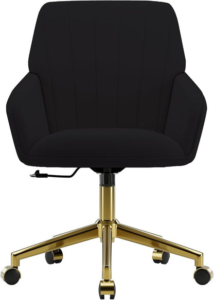 YISHENG Velvet Home Office Chairs with Gold Base, Height Adjustable 360 Degree Swivel Desk Chair with Wheels, Upholstered Tufted Modern Vanity Chairs for Living Room, Bedroom,Study Room (Black)
