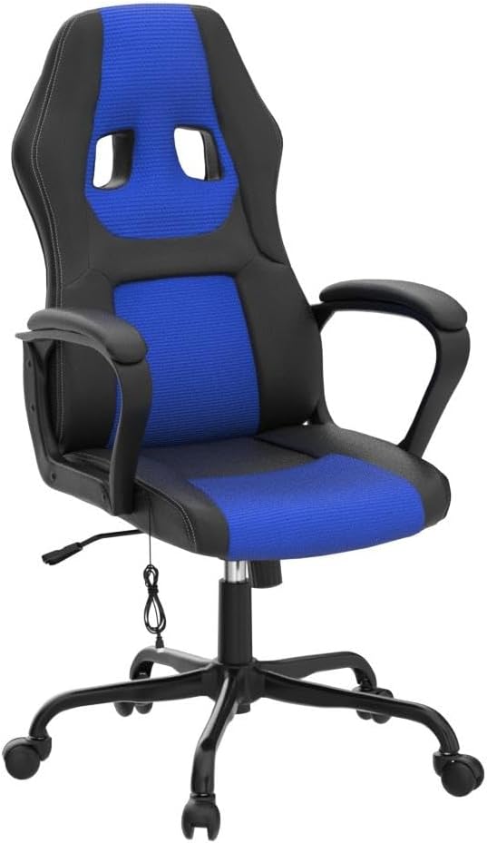Office Chair Gaming Chair Ergonomic Massage Chair PU Leather Executive Seat with Swivel Base, Massage Lumbar Support, and Padded Armrests (Blue)