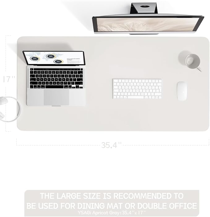 YSAGi Non-Slip Leather Desk Pad L Size, Waterproof Laptop Computer Desk Keyboard Mat, Table Protector Blotter Mat, Large Mouse Pad for Office/Work/Home/Decor(Apricot Gray, 35.4" x 17")