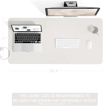 YSAGi Non-Slip Leather Desk Pad L Size, Waterproof Laptop Computer Desk Keyboard Mat, Table Protector Blotter Mat, Large Mouse Pad for Office/Work/Home/Decor(Apricot Gray, 35.4" x 17")